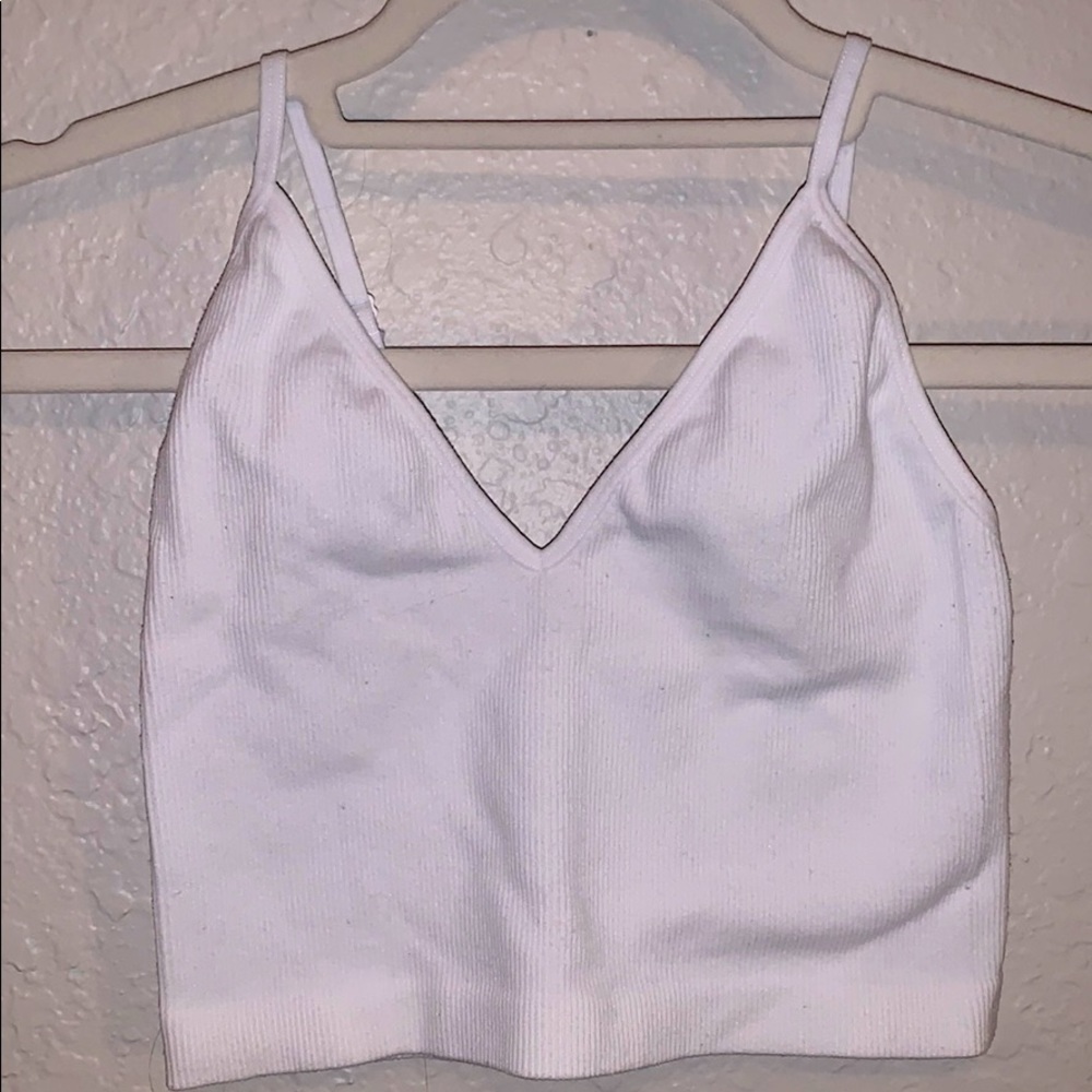 White V-Neck Cropped Tank